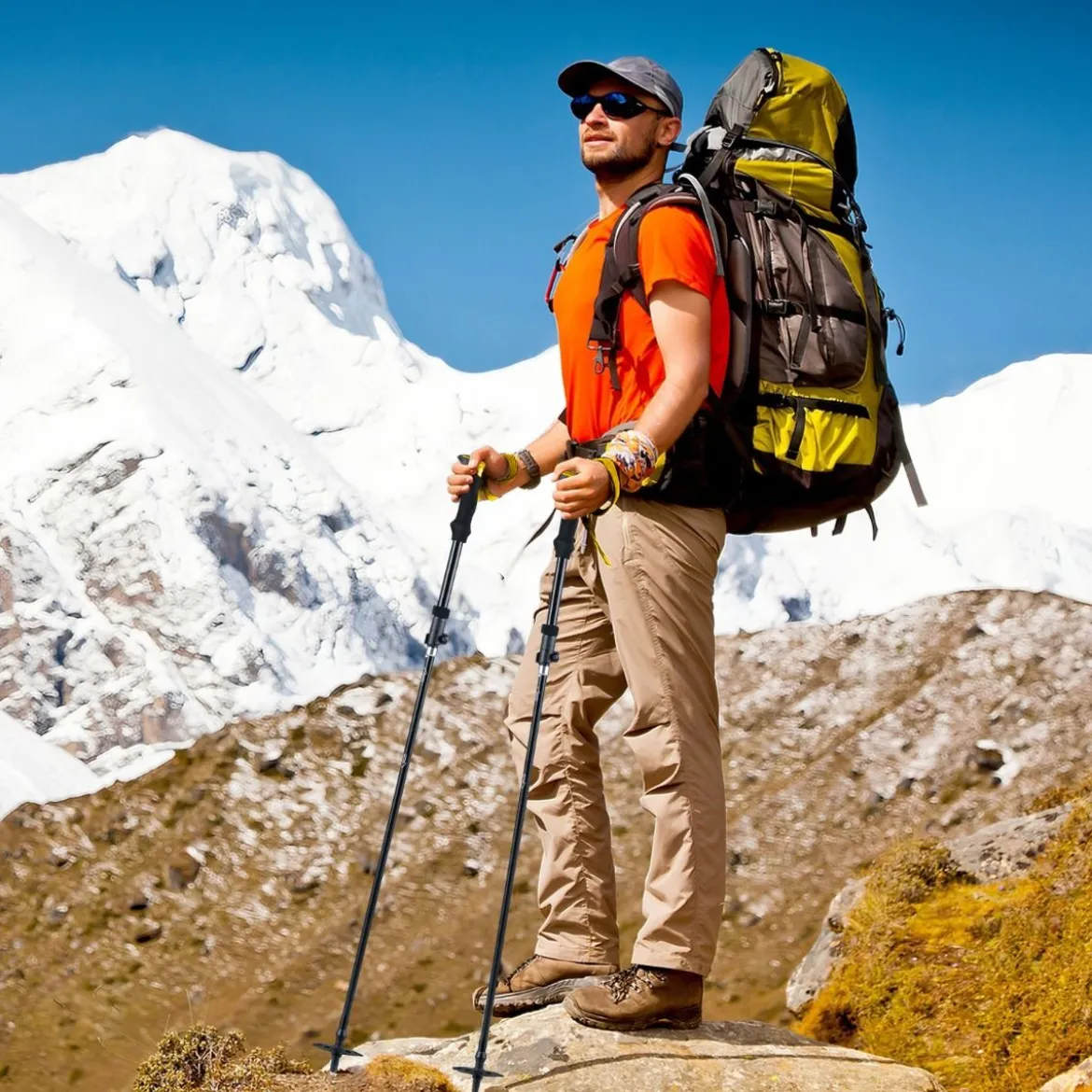 Faltbare Trekkingstöcke mit Schnellverschluss Wanderstöcke für 166-195 cm Körpergröße Gelb
