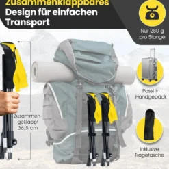 Faltbare Trekkingstöcke mit Schnellverschluss Wanderstöcke für 166-195 cm Körpergröße Gelb