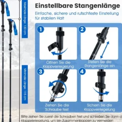 Faltbare Trekkingstöcke mit Schnellverschluss Wanderstöcke für 166-195 cm Körpergröße Blau