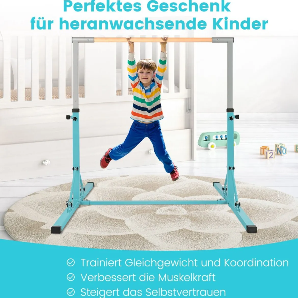 Faltbare Turnstange für Kinder Wackelfreies Heim-Fitnessgerät mit Gymnastikmatte Grün