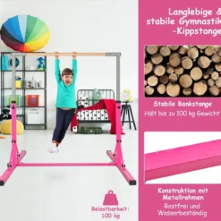 Faltbare Turnstange für Kinder Wackelfreies Heim-Fitnessgerät mit Gymnastikmatte Rosa