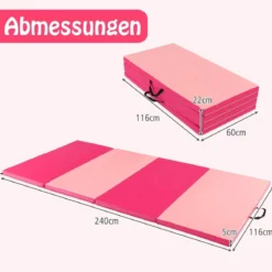 Faltbare Turnstange für Kinder Wackelfreies Heim-Fitnessgerät mit Gymnastikmatte Rosa