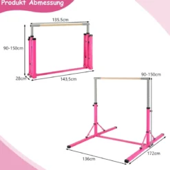 Faltbare Turnstange für Kinder Wackelfreies Heim-Fitnessgerät mit Gymnastikmatte Rosa