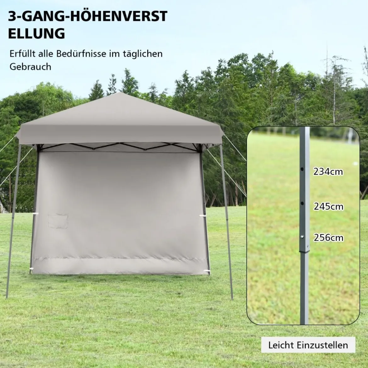 Faltpavillon Gartenpavillon mit abnehmbarer Seitenwand Partyzelt höhenverstellbar Grau