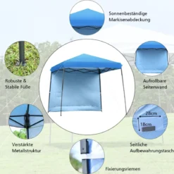 Faltpavillon Gartenpavillon mit abnehmbarer Seitenwand Partyzelt höhenverstellbar Blau