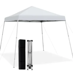 Faltpavillon 3 m x 3 m Großes Aufklappbares Vordach Weiß mit Tragetasche mit 3-stufiger Höhenverstellung