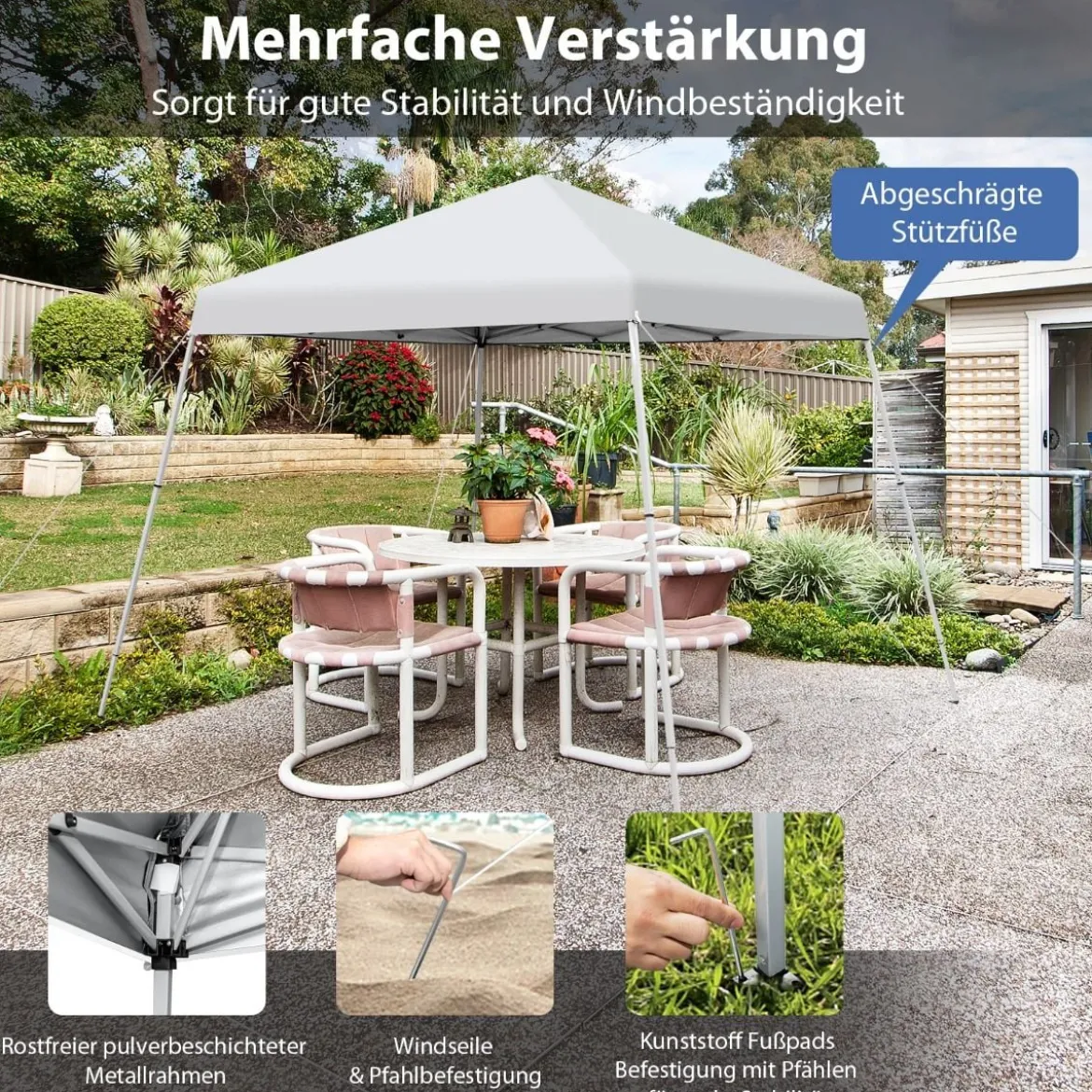 Faltpavillon 3 m x 3 m Großes Aufklappbares Vordach Weiß mit Tragetasche mit 3-stufiger Höhenverstellung