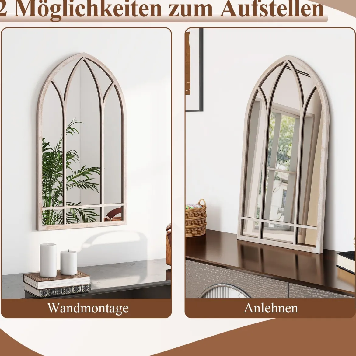 Farmhouse Fensterrahmen Spiegel gewölbter Wandspiegel 83 x 48 x 2 cm Grau