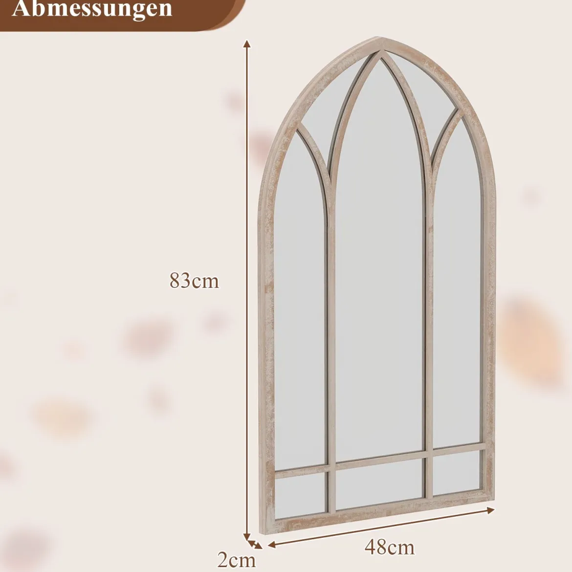 Farmhouse Fensterrahmen Spiegel gewölbter Wandspiegel 83 x 48 x 2 cm Grau