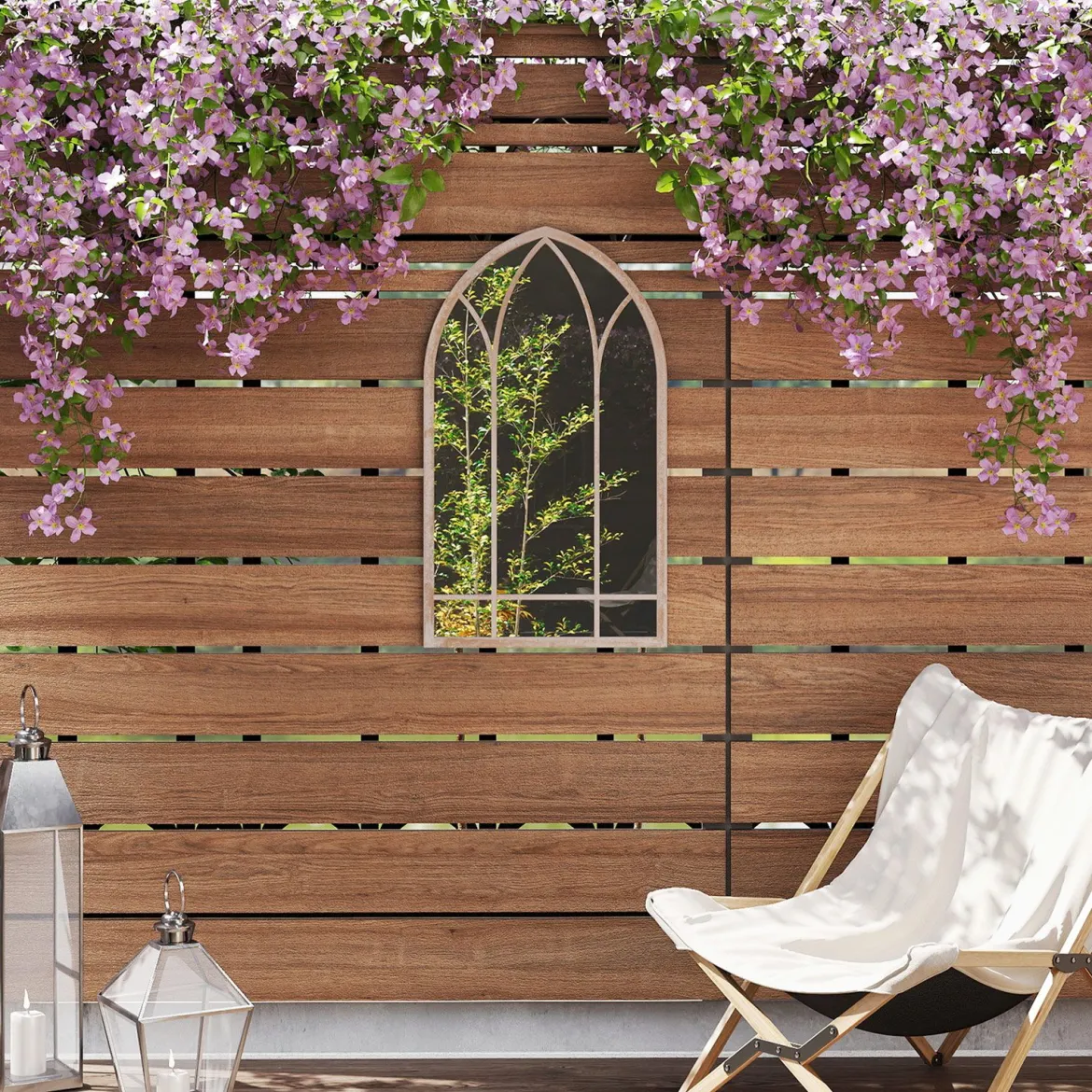 Farmhouse Fensterrahmen Spiegel gewölbter Wandspiegel 83 x 48 x 2 cm Grau