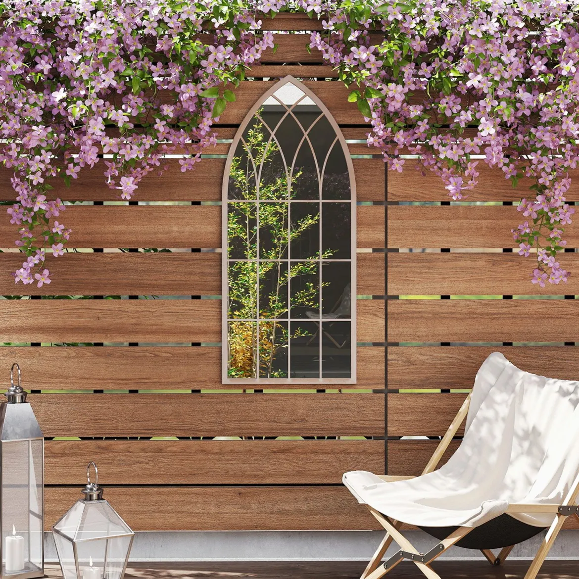 Farmhouse Fensterrahmen Spiegel gewölbter Wandspiegel mit Metallrahmen Grau 115 x 50 x 2 cm