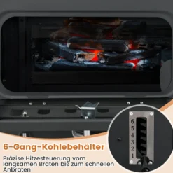 Fass-Holzkohlegrill mit 2 Klappbaren Seitentischen Outdoor-Grill mit Ablagefach & Rädern