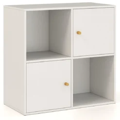 4 Fächern Bücherregal mit Kippschutz & 2 Türen Würfelregal Organizer Raumteiler Weiß
