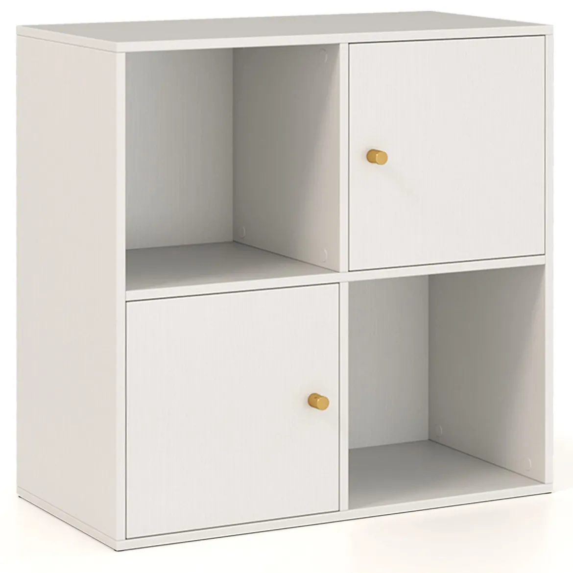 4 Fächern Bücherregal mit Kippschutz & 2 Türen Würfelregal Organizer Raumteiler Weiß