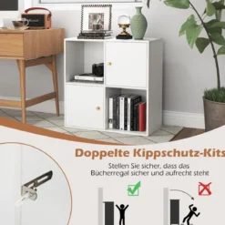 4 Fächern Bücherregal mit Kippschutz & 2 Türen Würfelregal Organizer Raumteiler Weiß