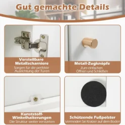 4 Fächern Bücherregal mit Kippschutz & 2 Türen Würfelregal Organizer Raumteiler Weiß