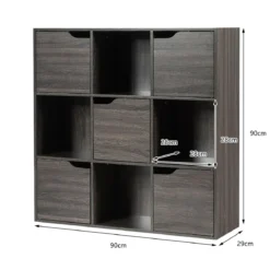 9-Fächer Stauraum Organizer Regal mit Türen freistehendes Holz Bücherregal