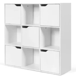 9-Fächer Stauraum Organizer Regal mit Türen freistehendes Holz Bücherregal