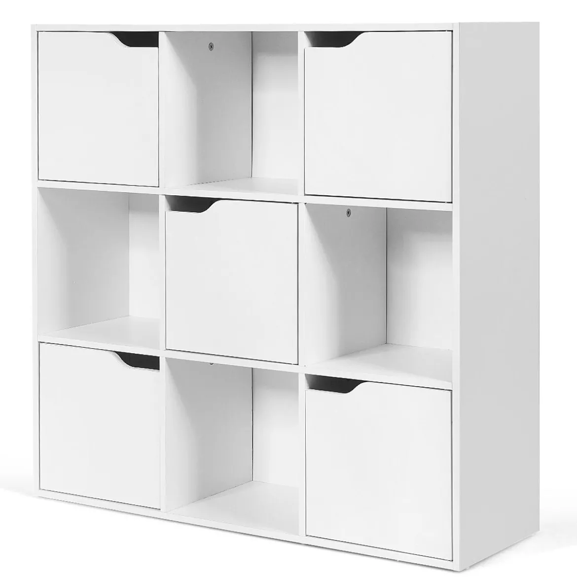 9-Fächer Stauraum Organizer Regal mit Türen freistehendes Holz Bücherregal