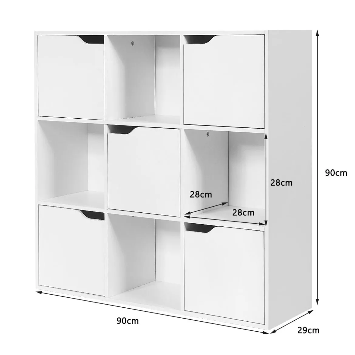 9-Fächer Stauraum Organizer Regal mit Türen freistehendes Holz Bücherregal