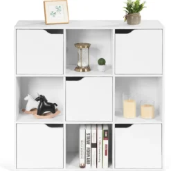 9-Fächer Stauraum Organizer Regal mit Türen freistehendes Holz Bücherregal