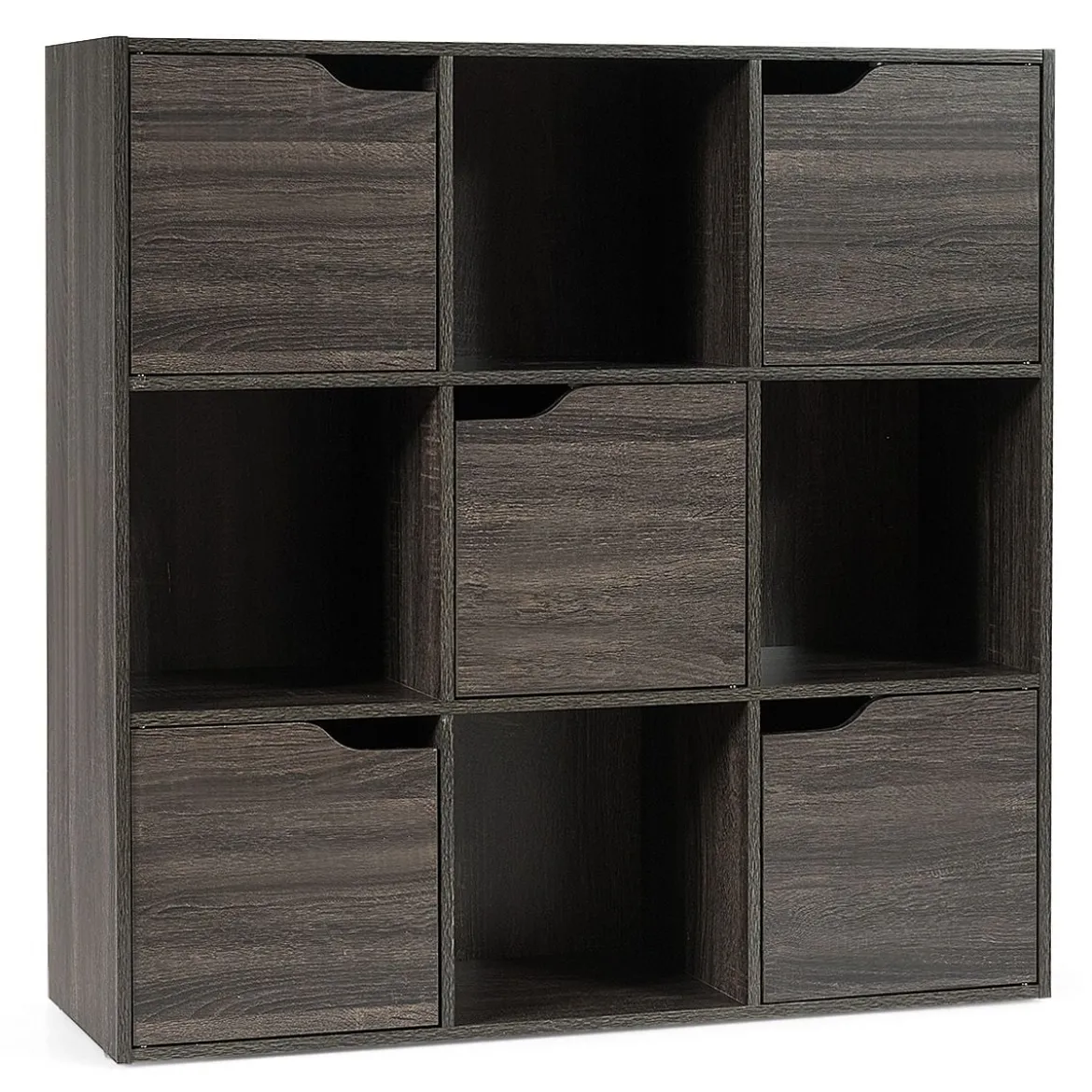 9-Fächer Stauraum Organizer Regal mit Türen freistehendes Holz Bücherregal