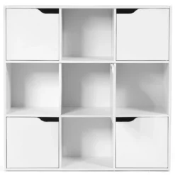 9-Fächer Stauraum Organizer Regal mit Türen freistehendes Holz Bücherregal