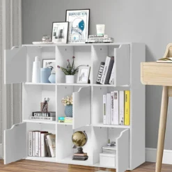9-Fächer Stauraum Organizer Regal mit Türen freistehendes Holz Bücherregal