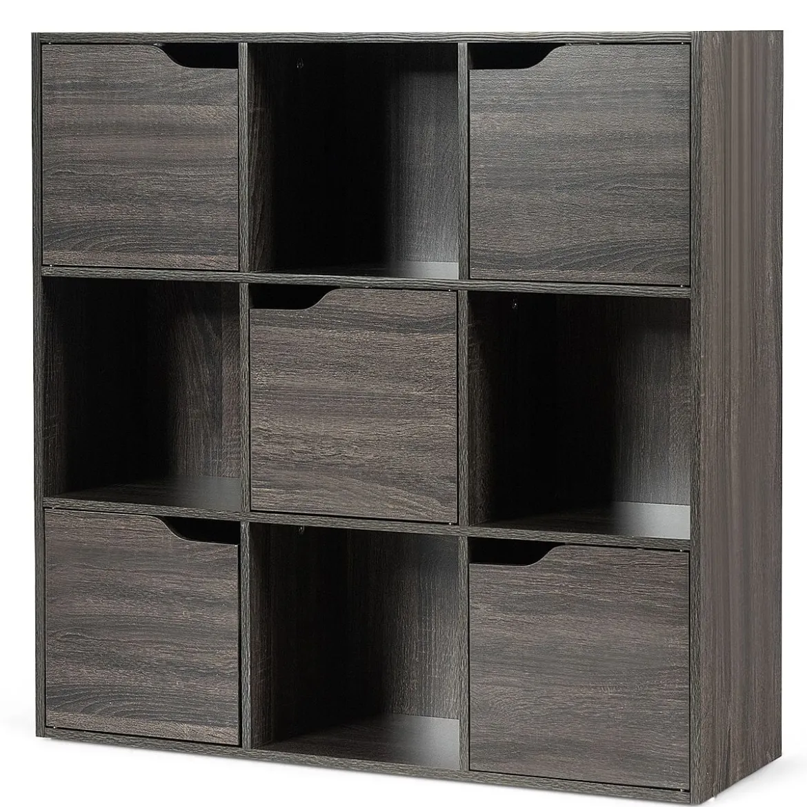 9-Fächer Stauraum Organizer Regal mit Türen freistehendes Holz Bücherregal