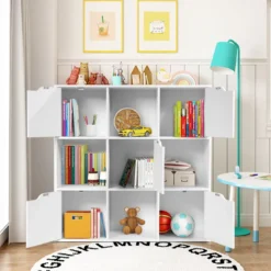 9-Fächer Stauraum Organizer Regal mit Türen freistehendes Holz Bücherregal