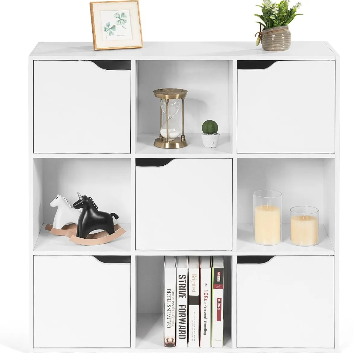 9-Fächer Stauraum Organizer Regal mit Türen freistehendes Holz Bücherregal