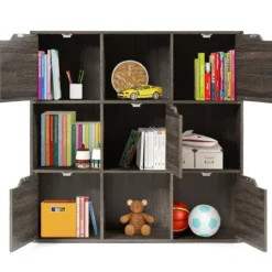 9-Fächer Stauraum Organizer Regal mit Türen freistehendes Holz Bücherregal