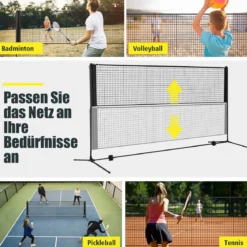 Federballnetz mit Ständer verstellbares Badminton-Netz für den Außenbereich Schwarz