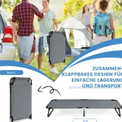 Feldbett Campingbett bis 150 kg belastbar Klappbett Liege Bett Campingliege Einzelbett 191 x 56 x 31cm Grau