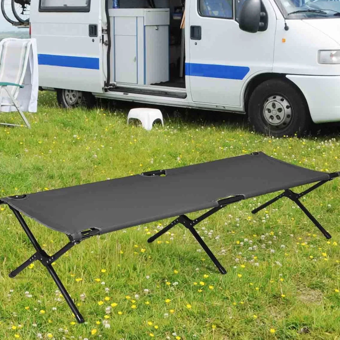 Feldbett Campingbett Metallrahmen Faltbar Klappbett Belastbar bis 135 kg 190 x 67 x 42 cm Grau