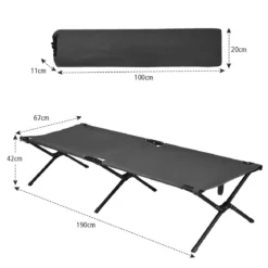 Feldbett Campingbett Metallrahmen Faltbar Klappbett Belastbar bis 135 kg 190 x 67 x 42 cm Grau