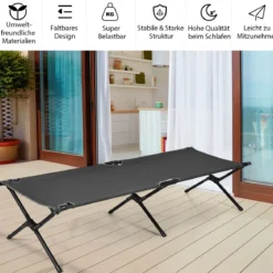 Feldbett Campingbett Metallrahmen Faltbar Klappbett Belastbar bis 135 kg 190 x 67 x 42 cm Grau
