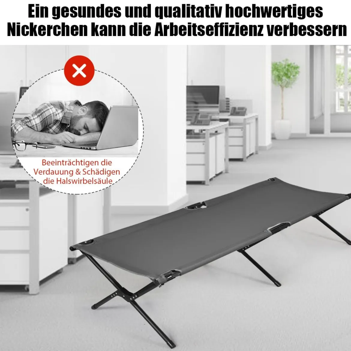 Feldbett Campingbett Metallrahmen Faltbar Klappbett Belastbar bis 135 kg 190 x 67 x 42 cm Grau