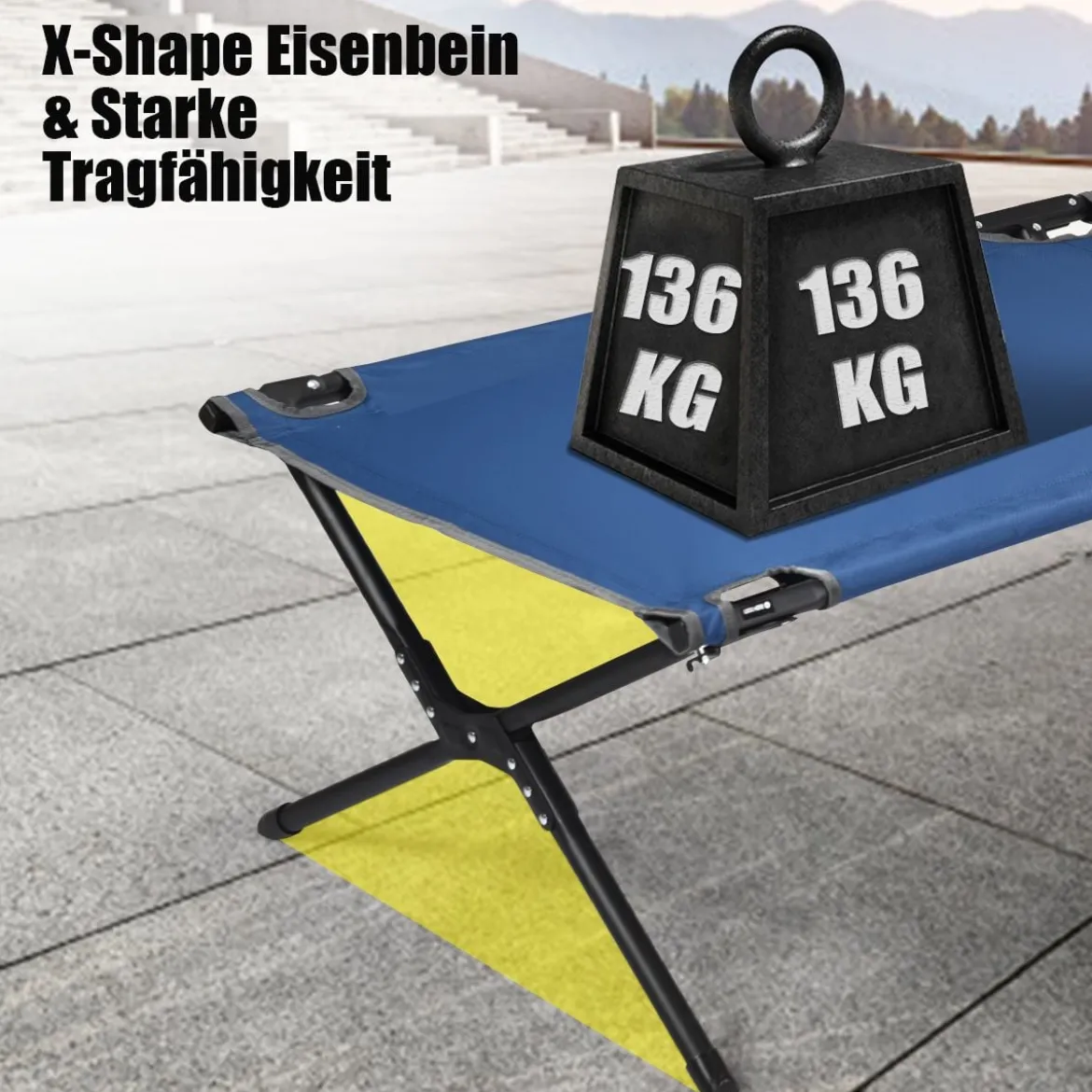 Feldbett Campingbett Metallrahmen Faltbar Klappbett Belastbar bis 135 kg 190 x 67 x 42 cm Blau