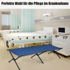 Feldbett Campingbett Metallrahmen Faltbar Klappbett Belastbar bis 135 kg 190 x 67 x 42 cm Blau