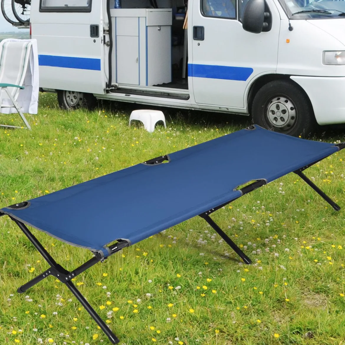 Feldbett Campingbett Metallrahmen Faltbar Klappbett Belastbar bis 135 kg 190 x 67 x 42 cm Blau