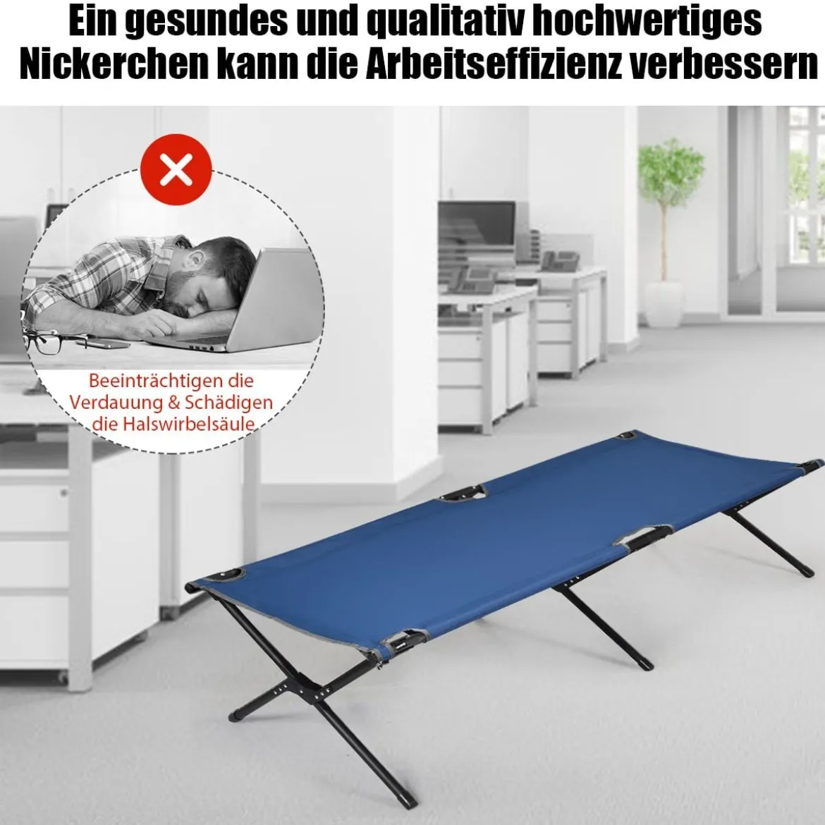 Feldbett Campingbett Metallrahmen Faltbar Klappbett Belastbar bis 135 kg 190 x 67 x 42 cm Blau