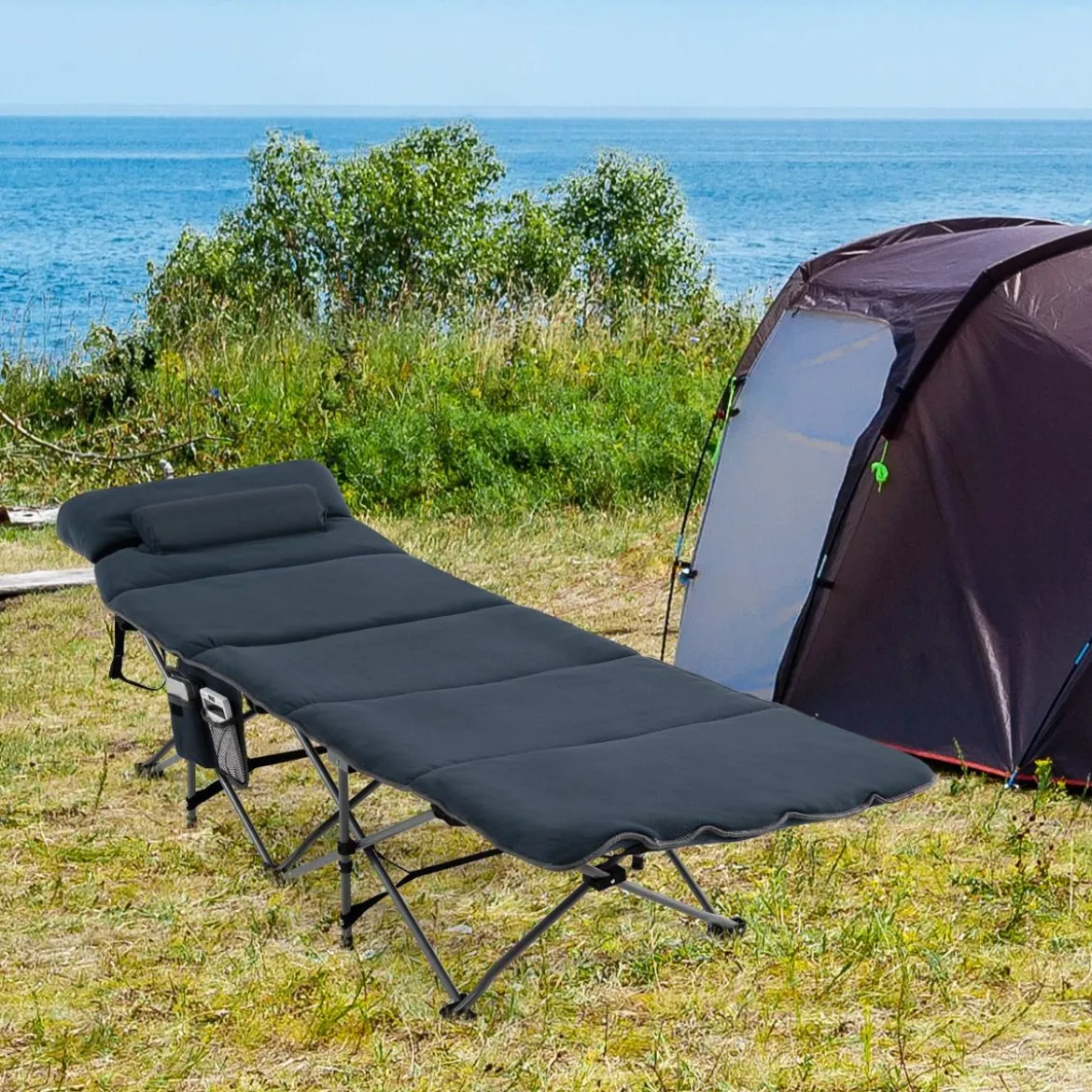 Feldbett Klappbar Campingbett mit Matratze 185 cm x 65 cm x 41–53 cm Blau