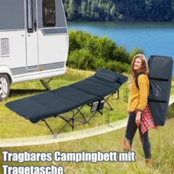 Feldbett Klappbar Campingbett mit Matratze 185 cm x 65 cm x 41–53 cm Blau