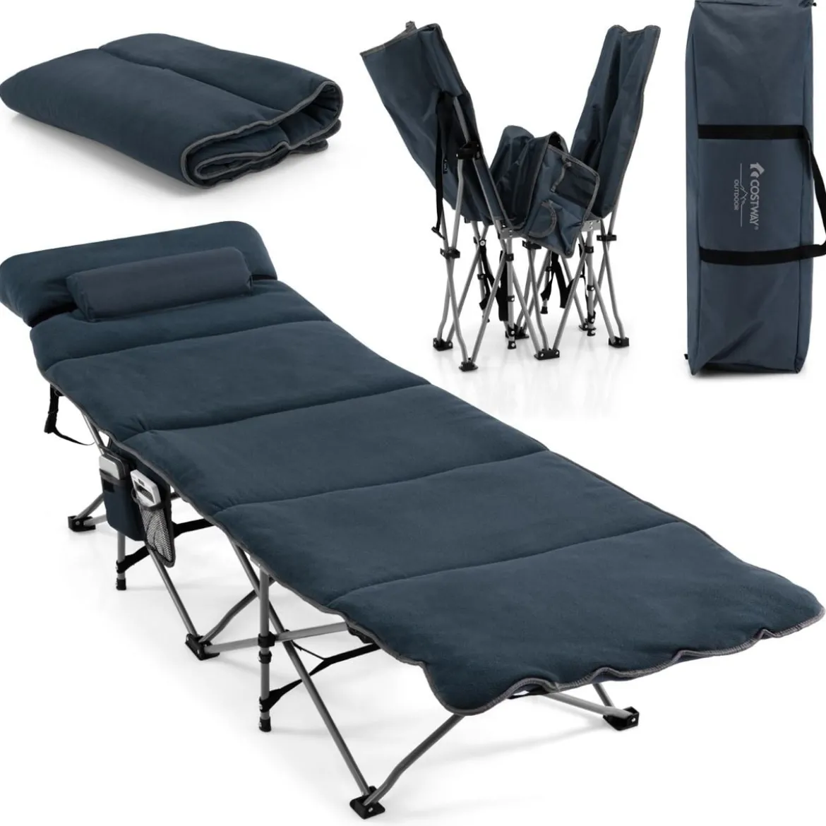 Feldbett Klappbar Campingbett mit Matratze 185 cm x 65 cm x 41–53 cm Blau