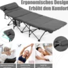 Feldbett Klappbar Campingbett mit Matratze 185 cm x 65 cm x 41–53 cm Grau
