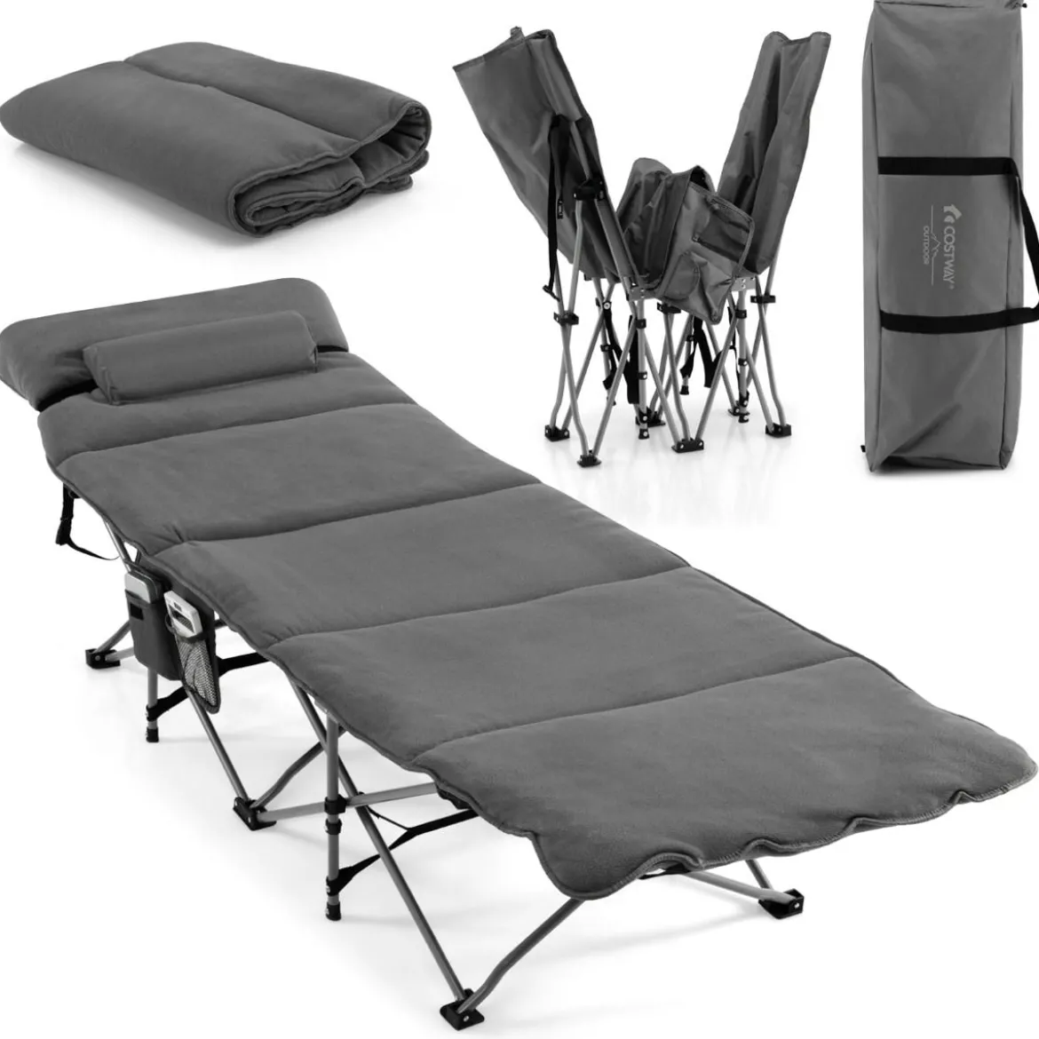 Feldbett Klappbar Campingbett mit Matratze 185 cm x 65 cm x 41–53 cm Grau