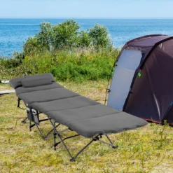 Feldbett Klappbar Campingbett mit Matratze 185 cm x 65 cm x 41–53 cm Grau
