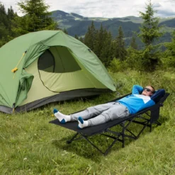 Feldbett klappbar für Erwachsene Campingbett mit 10-Punkt-Stützensystem Seitentasche & Tragetasche Schwarz