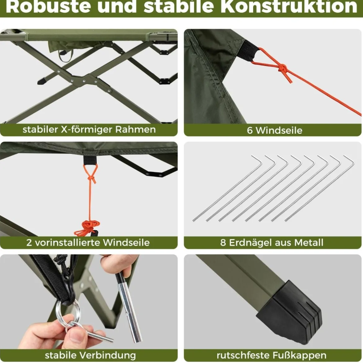 Feldbett mit Zelt für 2 Personen Campingbett mit Regenschutz & 2 Netztüren & Rolltasche